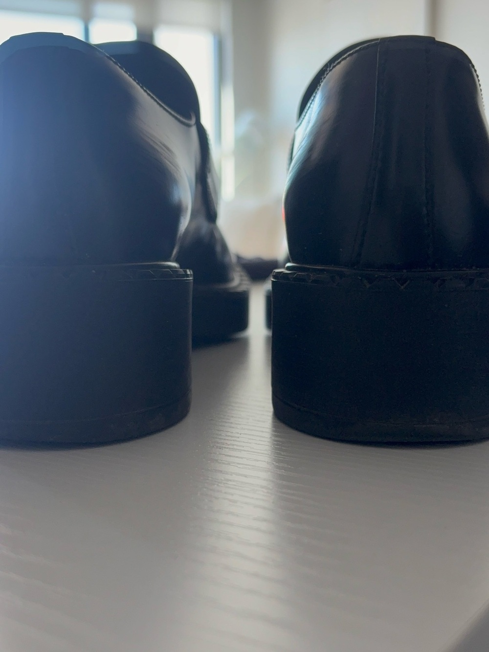 Prada Black Leather Penny Loafers with Silver Triangle Logo - Picture 4 of 12